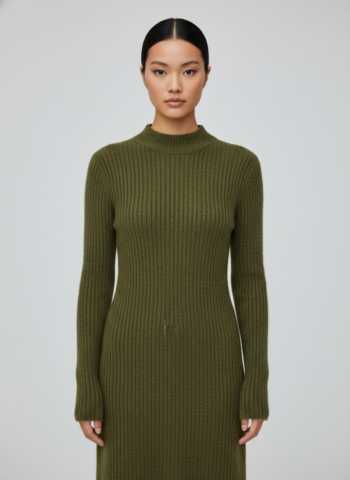 Ribbed Knit Mock-Neck Maxi Dress
